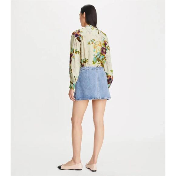 Sold Tory Burch Printed Viscose Bow Blouse top $448 size 14 NN34 - Picture 3 of 10